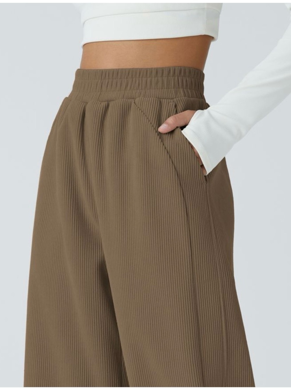 Halara NEW High Waisted Pocket Straight Leg Mop Corduroy Casual Pants Medium - Picture 3 of 8